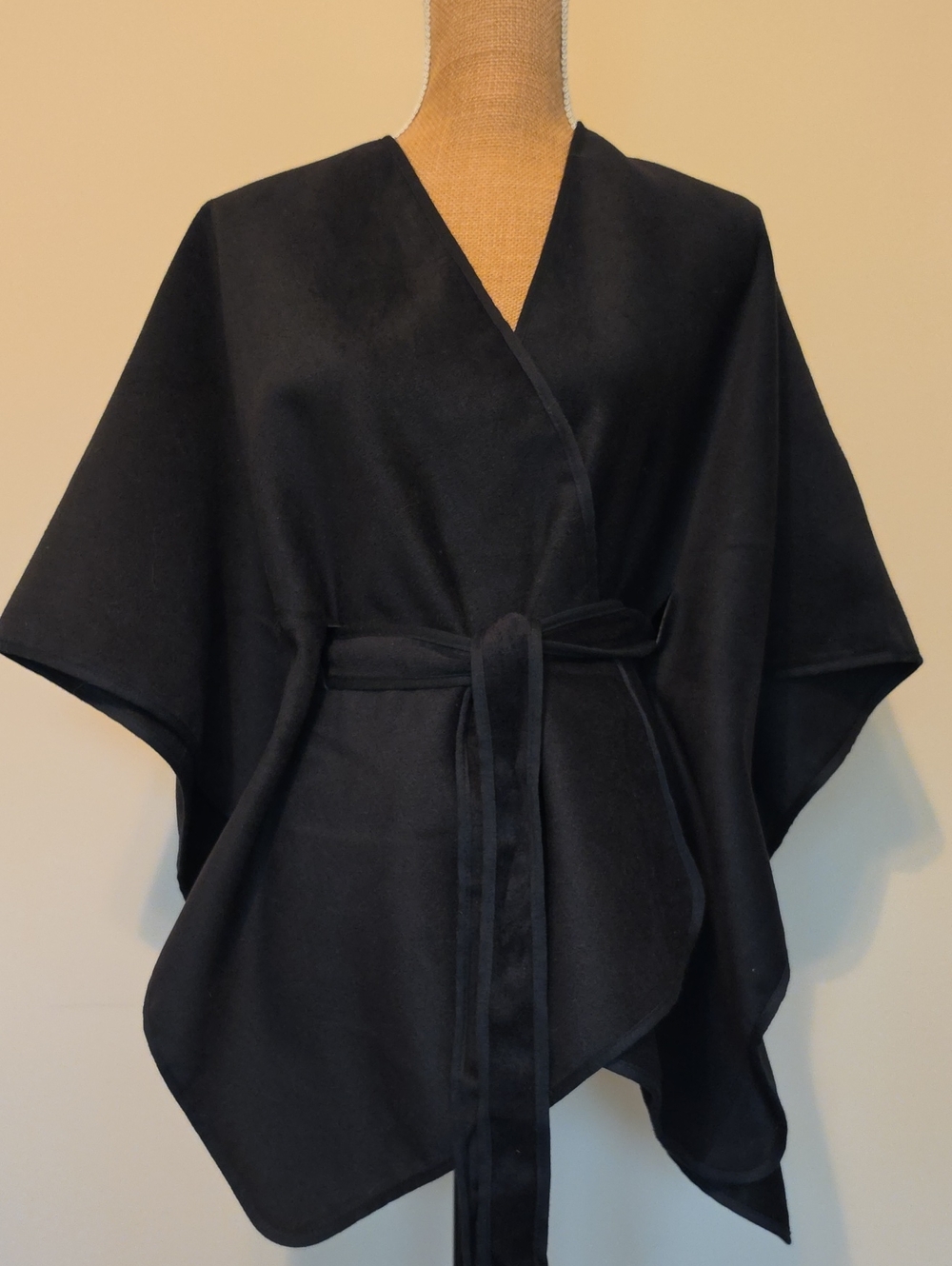 Vince Camuto Black Belted Wrap Poncho